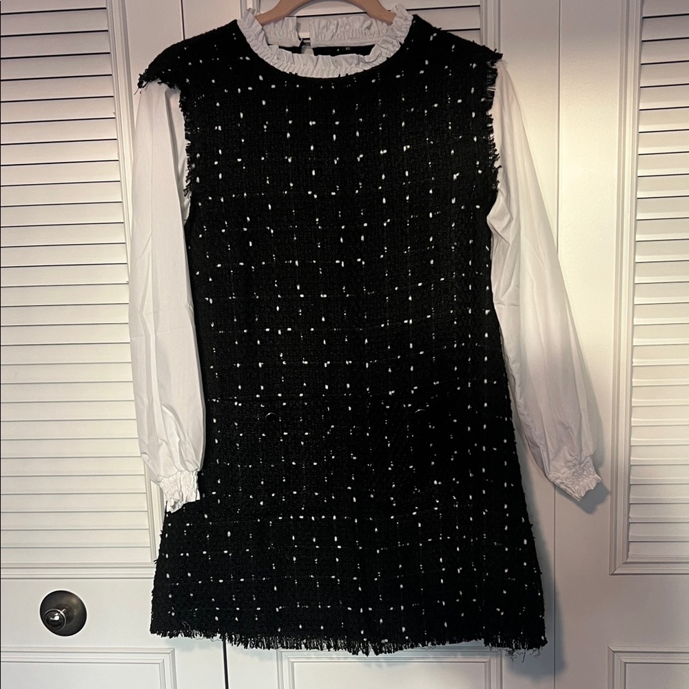 Chic Black and White Tweed Dress